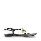 Chanel Coco Mark Camellia Patent Leather Sandals 35 C Black And Ivory — view 3