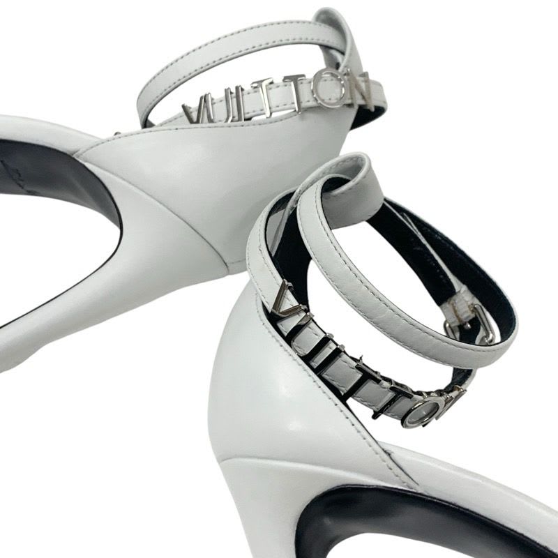 Louis Vuitton Sandals Shoes Leather White Silver Logo Strap — view 9