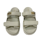 Christian Dioract Sandals Shoes Leather Ivory Gold Logo Velcro Strap — view 2