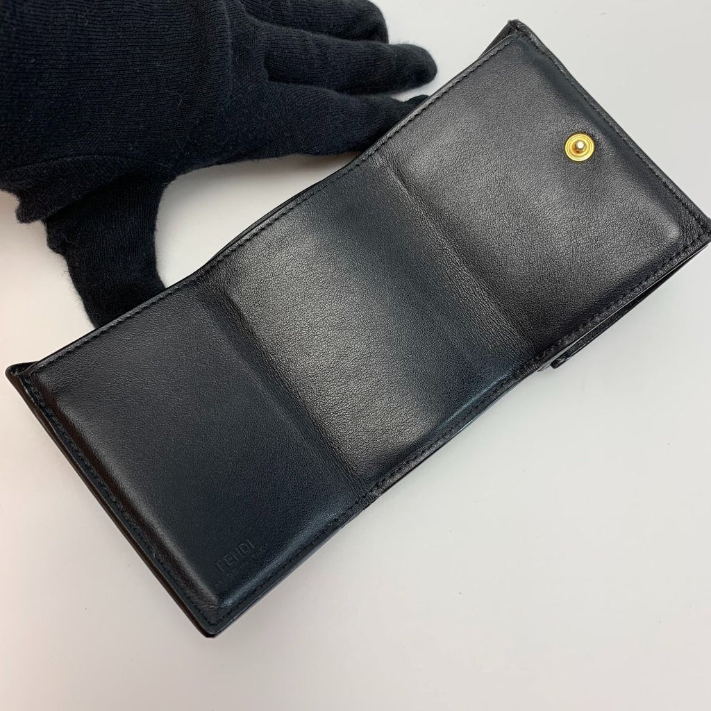 Fendi F's Compact Leather Black Trifold Wallet — view 3