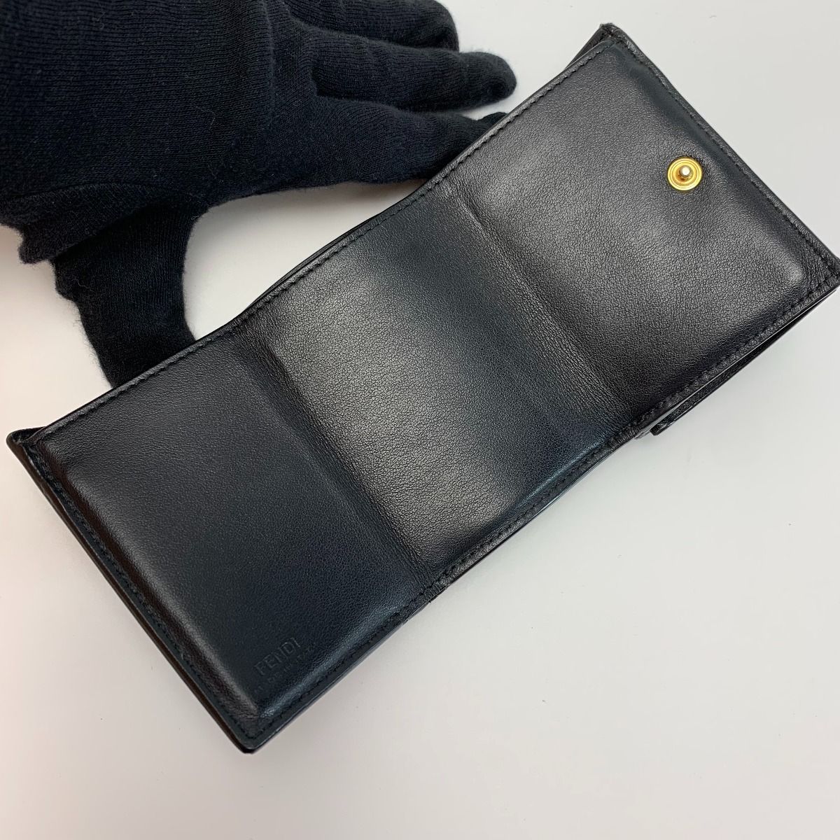 Fendi F's Compact Leather Black Trifold Wallet — view 3