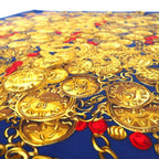 Chanel Scarf Navy Blue and Gold Silk All-Over Print Coco Mark Chain Jewelry — view 4