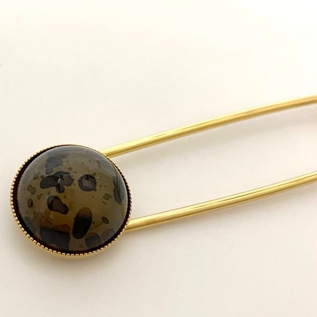 Fendi Pin Brooch Gold Beige Brown — view 7