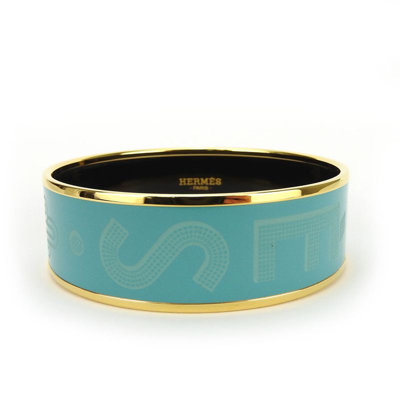 Hermes Bangle Emile GM Metal Cloisonne Light Blue Gold Hardware Logo Accessories — view 3