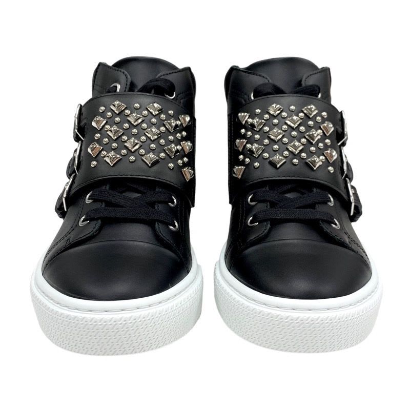 Hermes Hanky Sneakers Shoes Leather Black Silver Studded High Cut — view 2