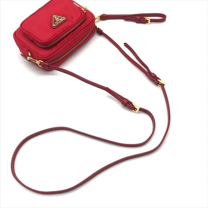 Prada Triangle Logo Nylon Mini 2-Way Pouch Shoulder Bag Red — view 7