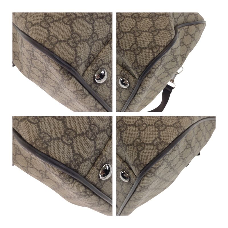Gucci Brown Silver Hardware GG Supreme Canvas Leather Boston Bag — view 3