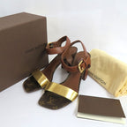 Louis Vuitton Monogram Ankle Strap Heel Sandals Brown Gold 36 1 2 — view 4