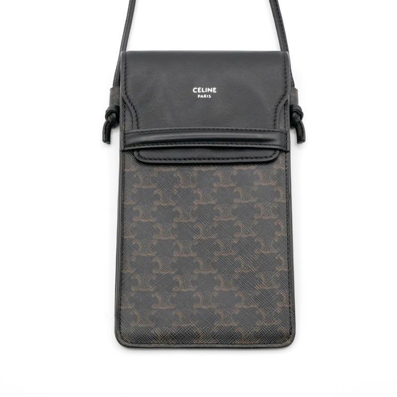 Celine Mobile Smartphone Accessories Leather Canvas Black Triomphe Logo Phone — view 4
