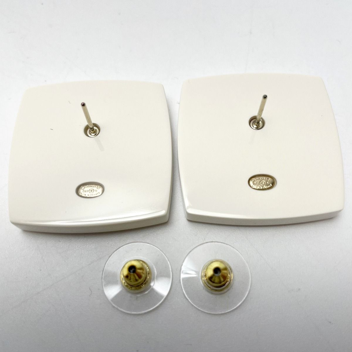 Chanel Resin Rhinestone White Gold Accessories Earrings — view 4