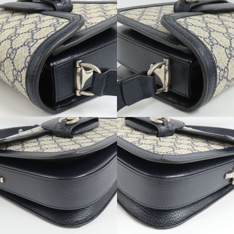 Gucci Horsebit 1955 Medium Shoulder Bag Navy GG Supreme — view 9
