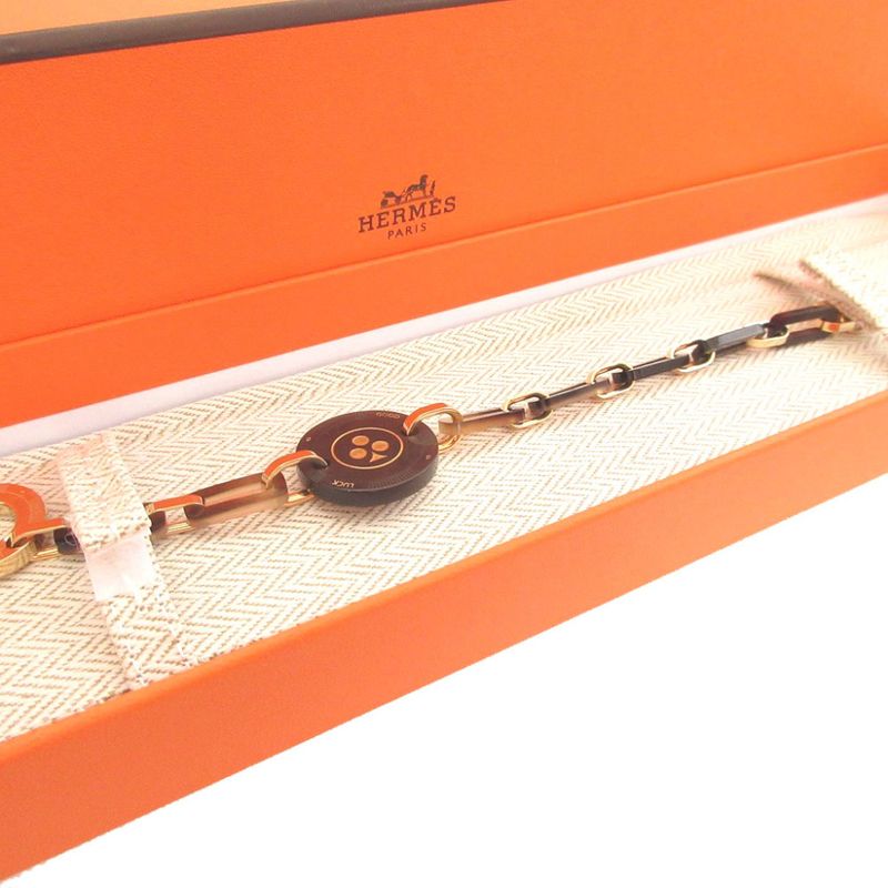 Hermes Fet Vosges GM Clover T2 Buffalo Horn Metal Brown Bracelet 0980 — view 3
