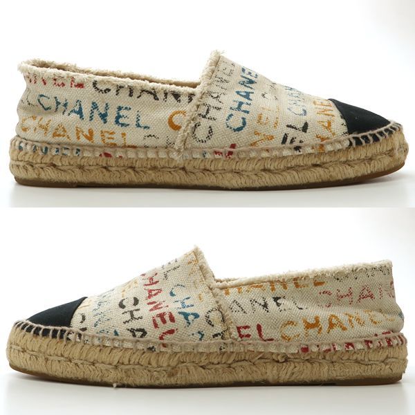 Chanel Espadrilles Linen 39 Hemp Logo Slip-on Flat Shoes — view 2
