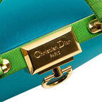 Dior Gusset Shoulder Bag 2-Way Blue Green Satin Canvas — view 5