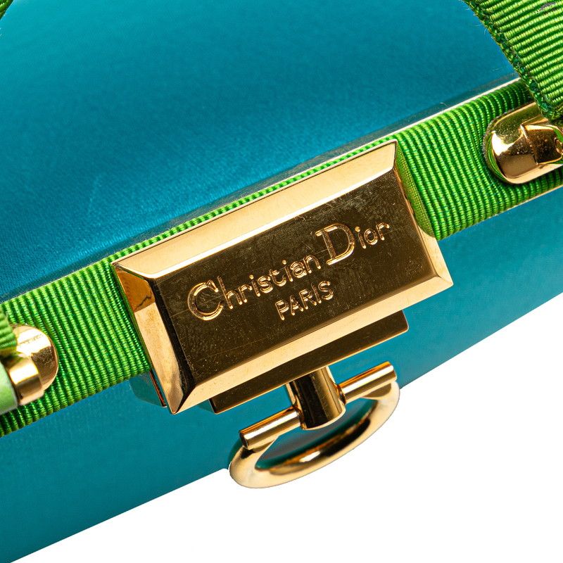 Dior Gusset Shoulder Bag 2-Way Blue Green Satin Canvas — view 5