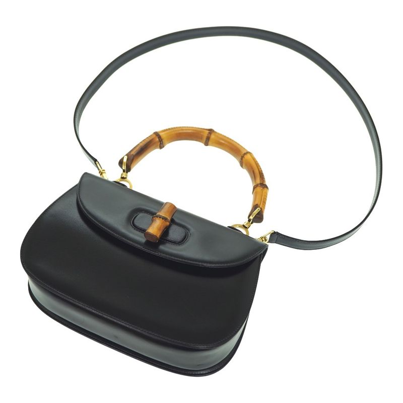 Gucci Bamboo Shoulder Hand Bag Leather Black With Strap 1294 — view 3
