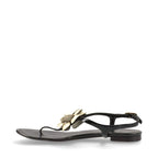 Chanel Coco Mark Camellia Patent Leather Sandals 35 C Black And Ivory — view 5
