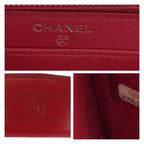 Chanel Coco Mark Red Gold Hardware Leather Long Wallet Round Zipper — view 5