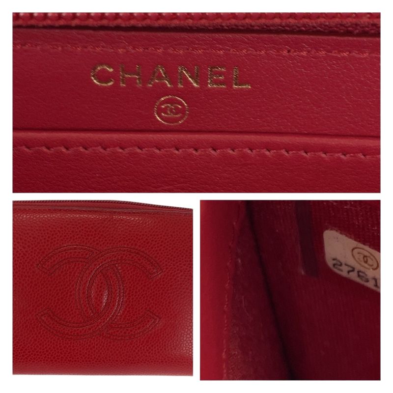 Chanel Coco Mark Red Gold Hardware Leather Long Wallet Round Zipper — view 5