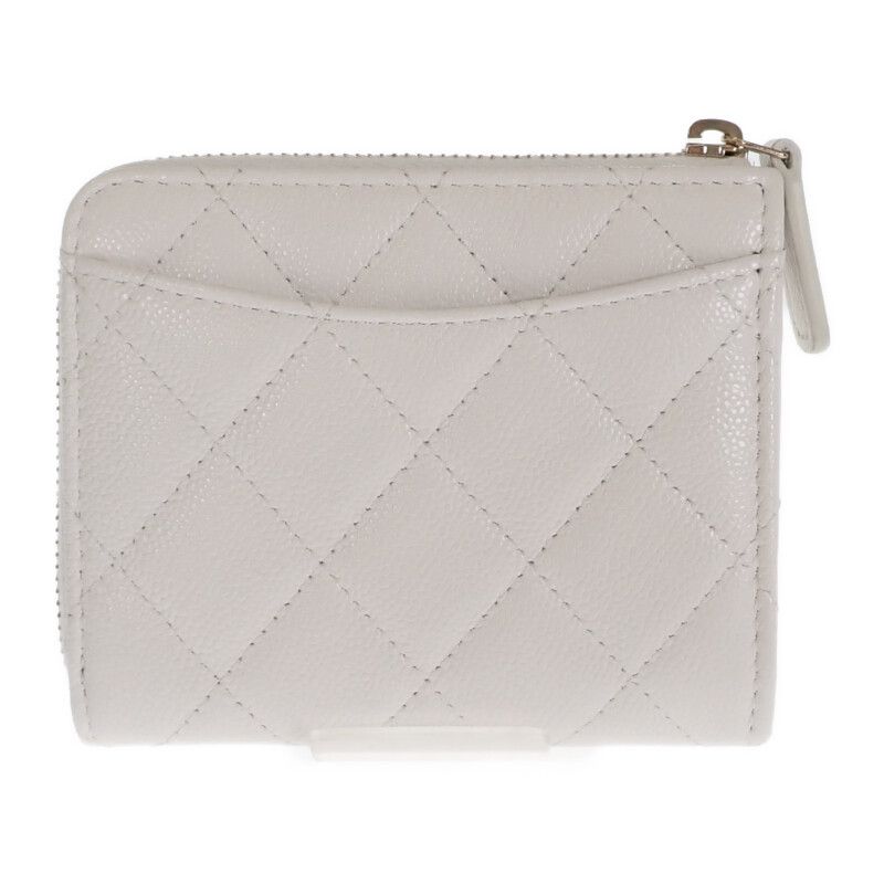 Chanel Small Wallet Ap3999 Coin Case Caviar Leather White Gold Hardware — view 3