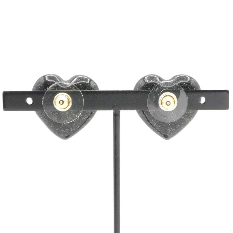 Chanel Earrings Gold Black Coco Mark Rhinestone Heart — view 9