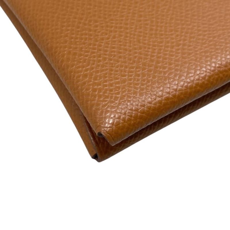 Hermes Card Case Coin Calvi Duo Engraved B Gold Brown Silver Hardware — view 4
