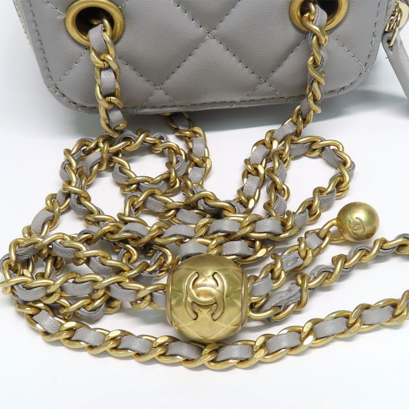 Chanel Small Vanity Case Ap1447 Lambskin Gray Gdhardware Chain — view 7