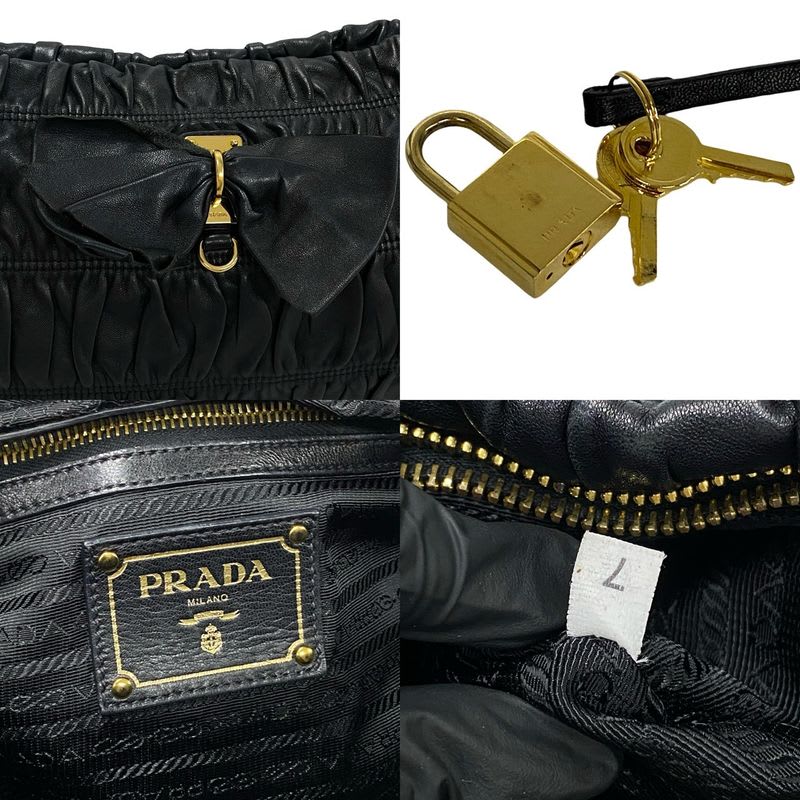 Prada Logo Hardware Ribbon Motif Leather Gathered — view 4