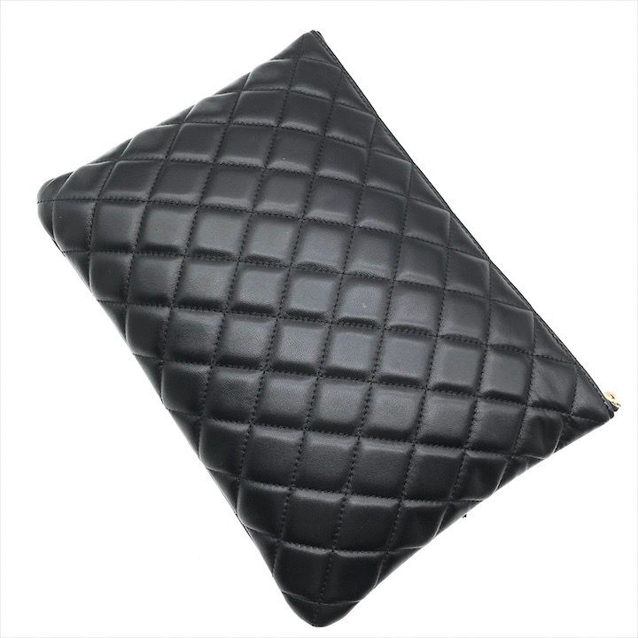 Chanel CC Logo Quilted Camellia Lambskin Clutch Black Pink Case — view 2