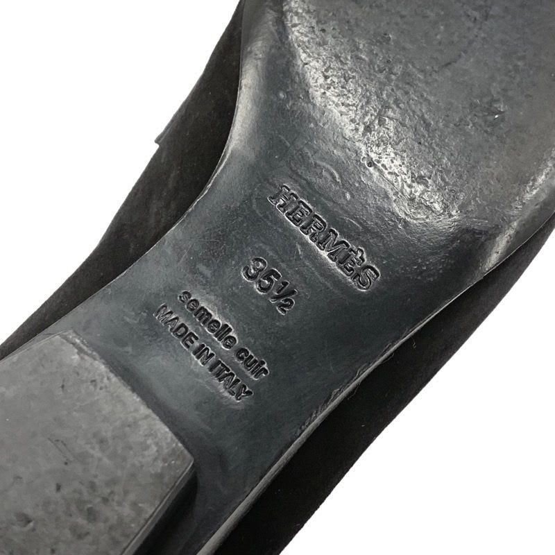 Hermes Loafers Leather Shoes Suede Black Silver Round Studs Flat — view 8
