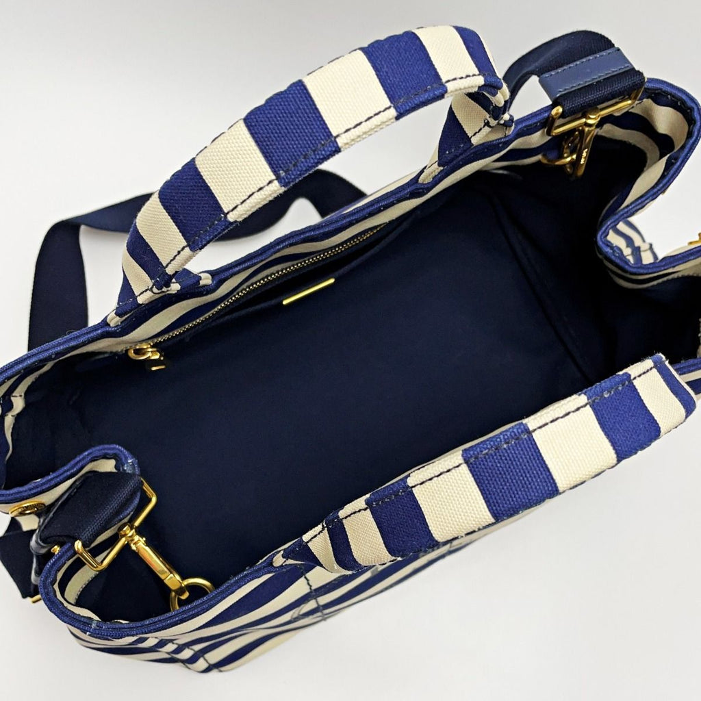 Prada Canapa B2642 B Navy Ivory Tote Canvas — view 3