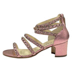 Chanel Sandals Shoes Leather Pink Silver Coco Mark Chain Dot Metallic — view 3