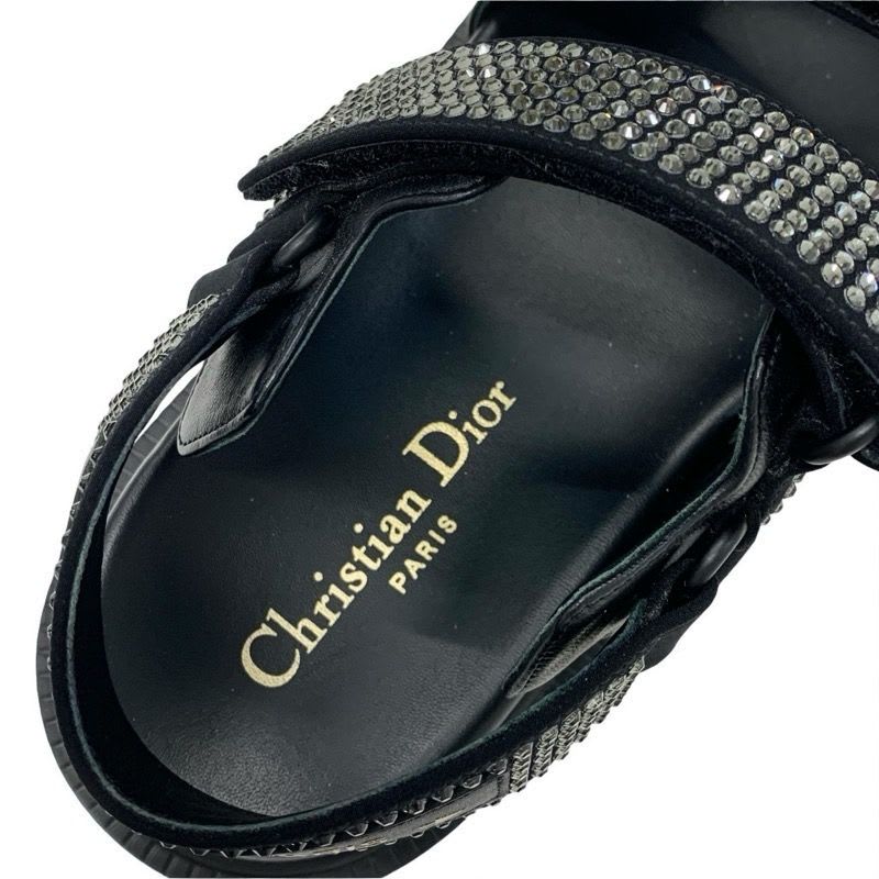 Christian Dior Sandals Shoes Lambskin Black Logo Rhinestone Velcro Strap Sports — view 7