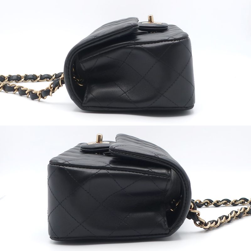 Chanel Mini Quilted Chain Shoulder Black Gold Hardware Single — view 4