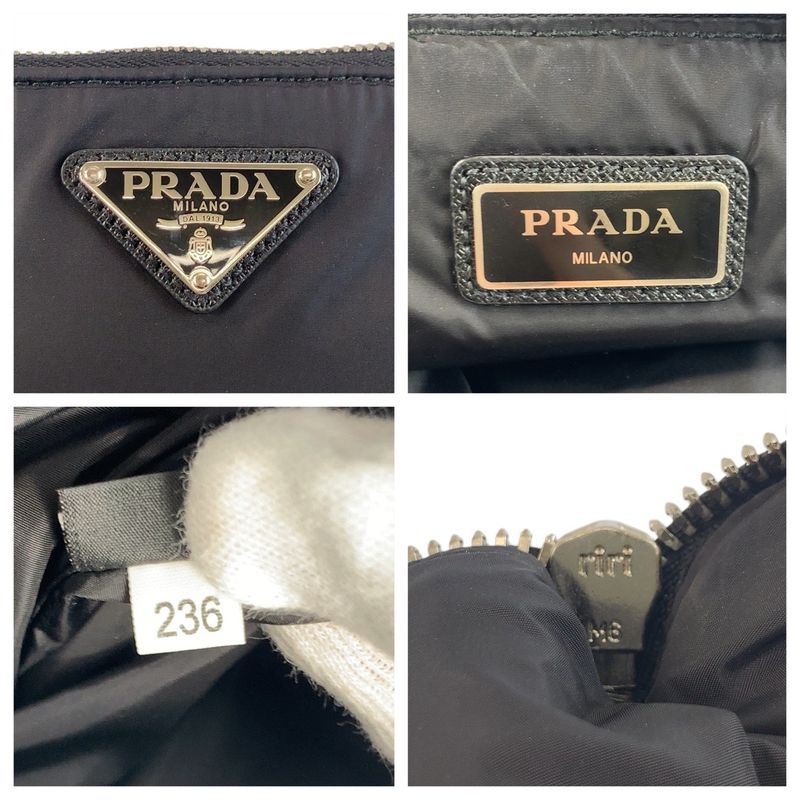 Prada Tessuto Triangle Logo Plate Black Silver Hardware Nylon Clutch Bag Second — view 5