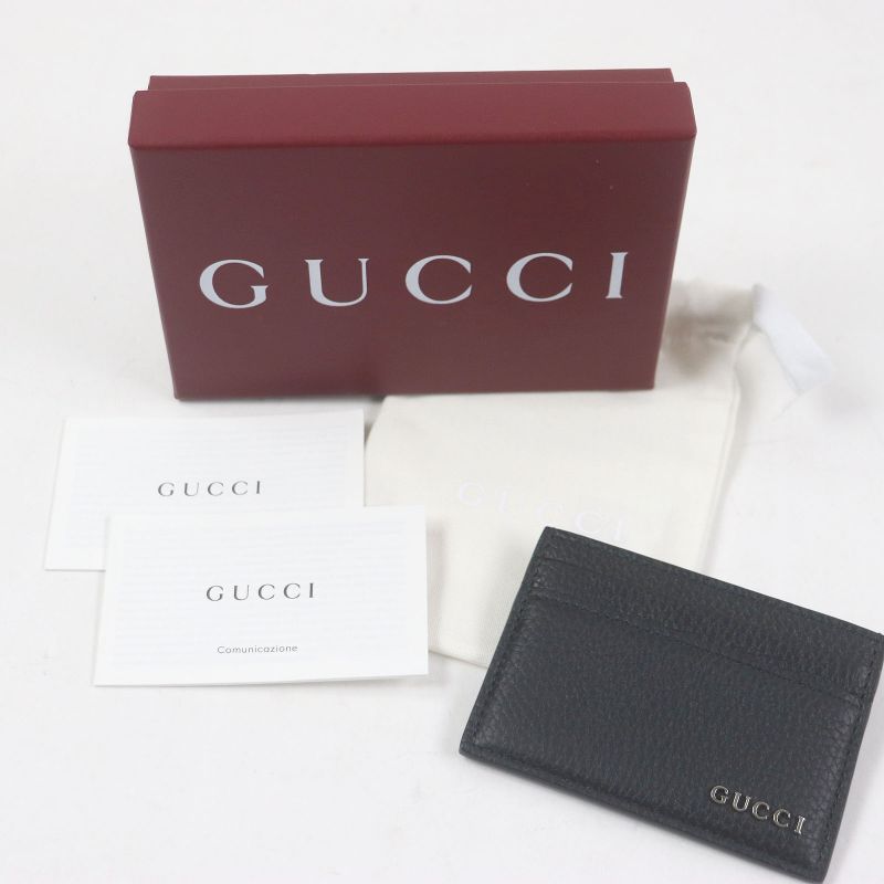 Gucci Silver Logo Hardware Leather Card Case Business Holder Black — view 3