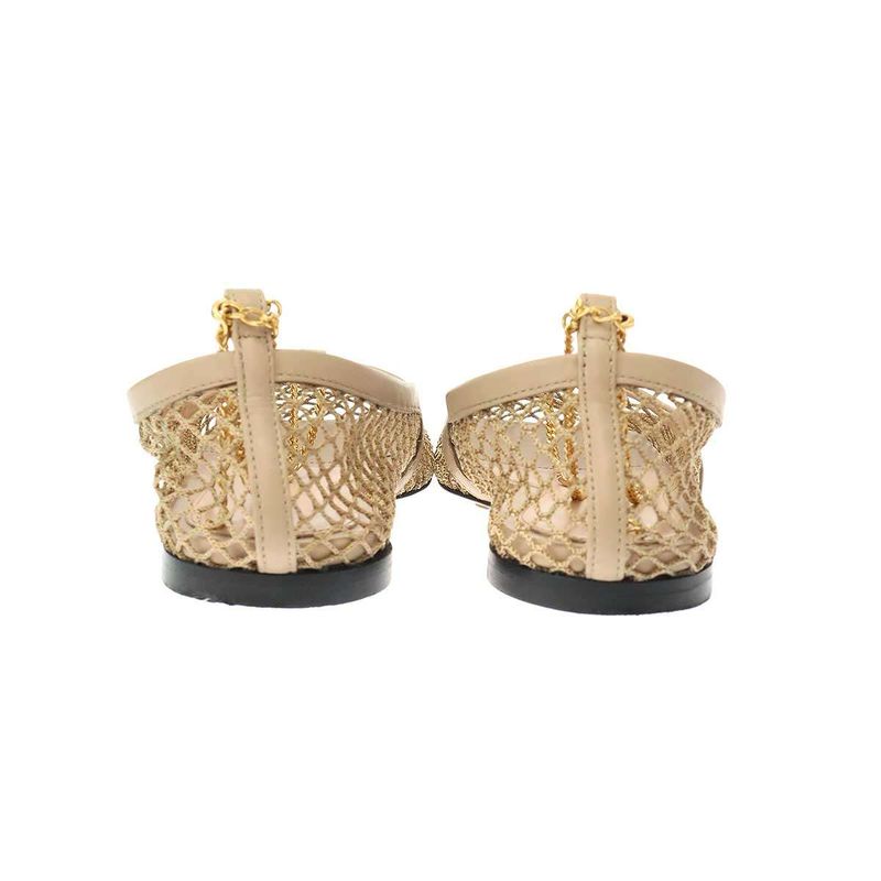 Bottega Veneta Stretch Ballerina Square Toe Mesh Chain Flat Shoes Beige 34 1 2 — view 4
