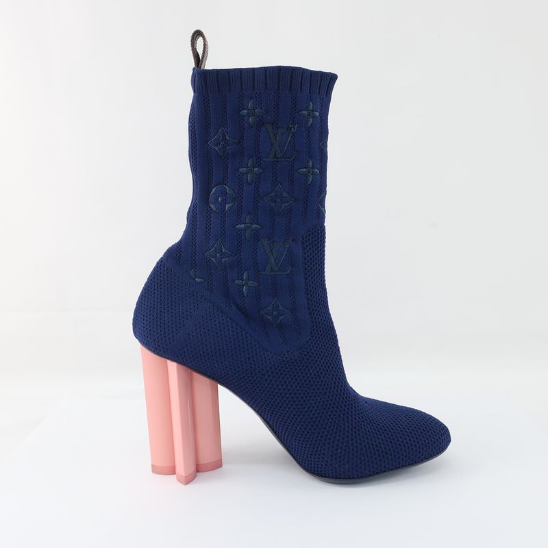 Louis Vuitton Knit Boots Ankle Sock Navy Pink — view 2