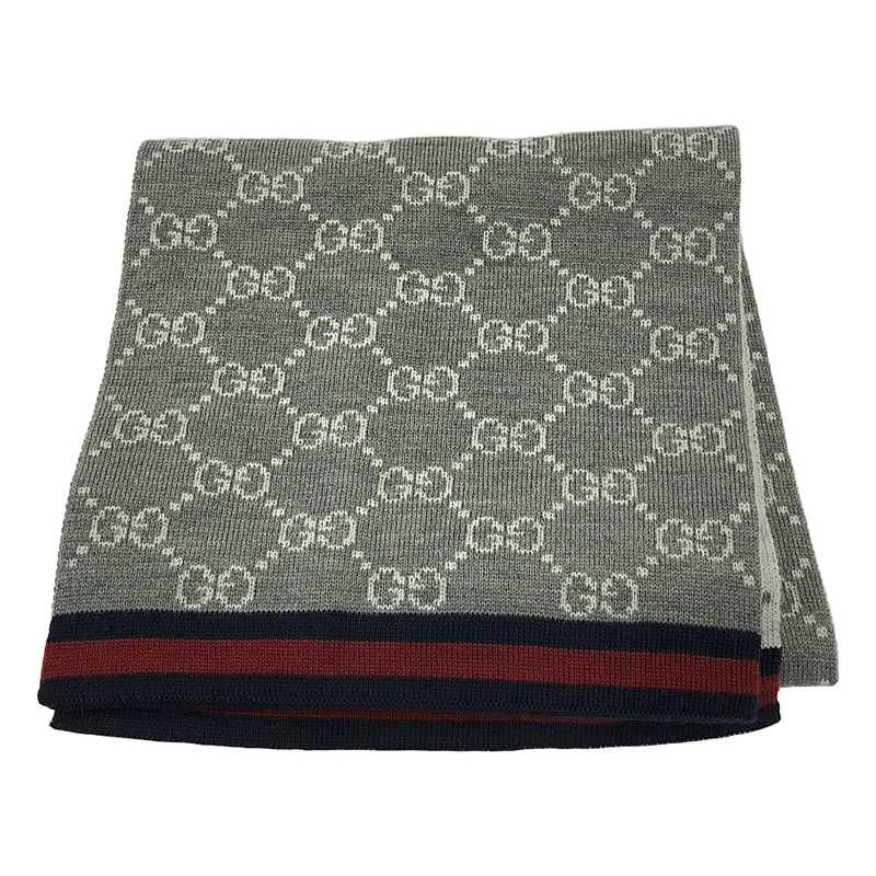 Gucci GG Pattern Allover Wool Scarf Red Navy Gray — view 2