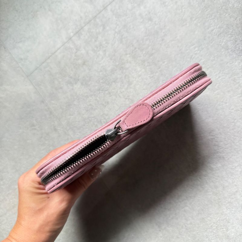 Bottega Veneta Round Zipper Long Wallet Intrecciato Pink Calf — view 7
