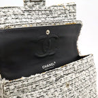 Chanel 255 Tweed Double Flap Chain Bag Shoulder Flower Motif Leather White Black — view 7