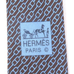 Hermes 5261 SA 100% Silk Chaine Chain All Over Pattern Cravat Wide Tie Brown Marron — view 7