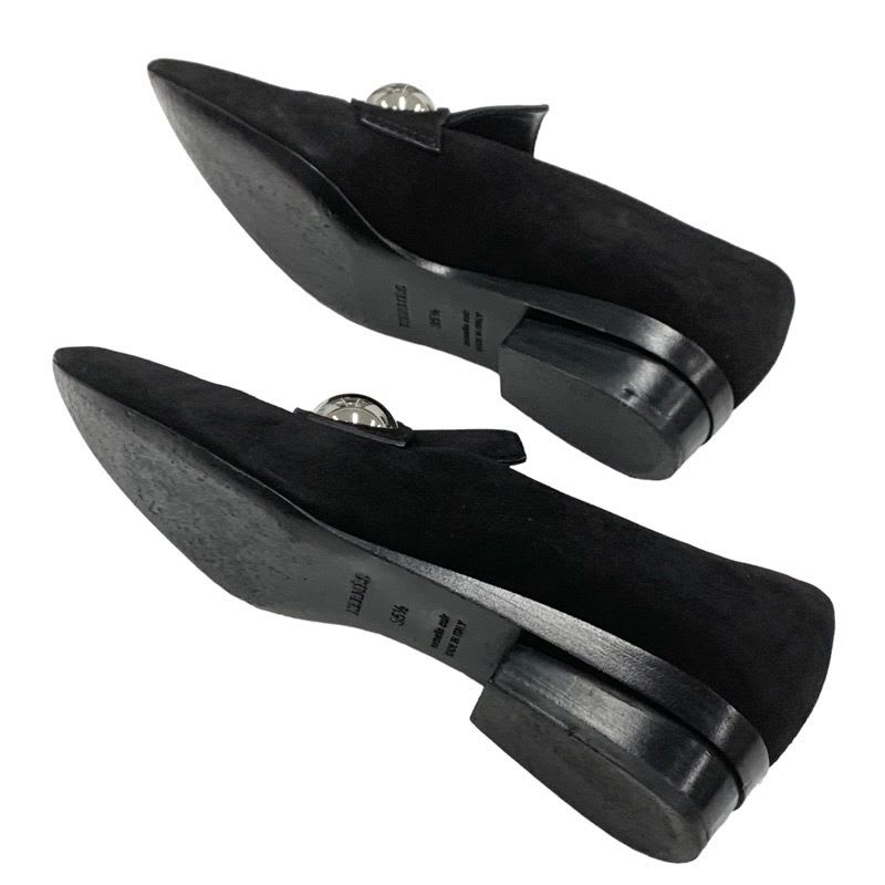 Hermes Loafers Leather Shoes Suede Black Silver Round Studs Flat — view 6