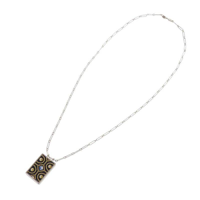 Hermes Boite A Reve Pendant Accessory Case Metal Silver Navy Necklace 1421 — view 4