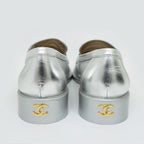Chanel CC Logo Leather Loafers Silver Gold Hardware 37 1 2 — view 4