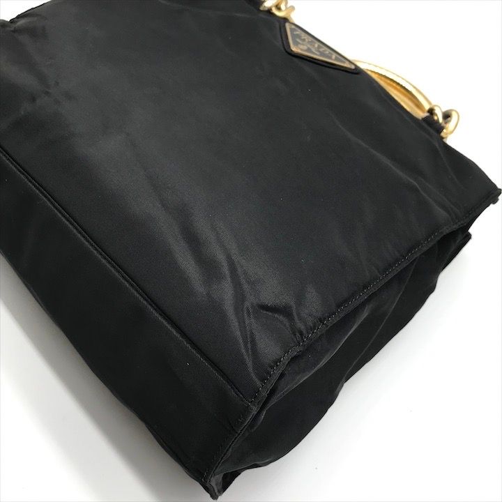 Prada Nylon Tessuto Metal Handle Hand Bag Black Bag — view 4