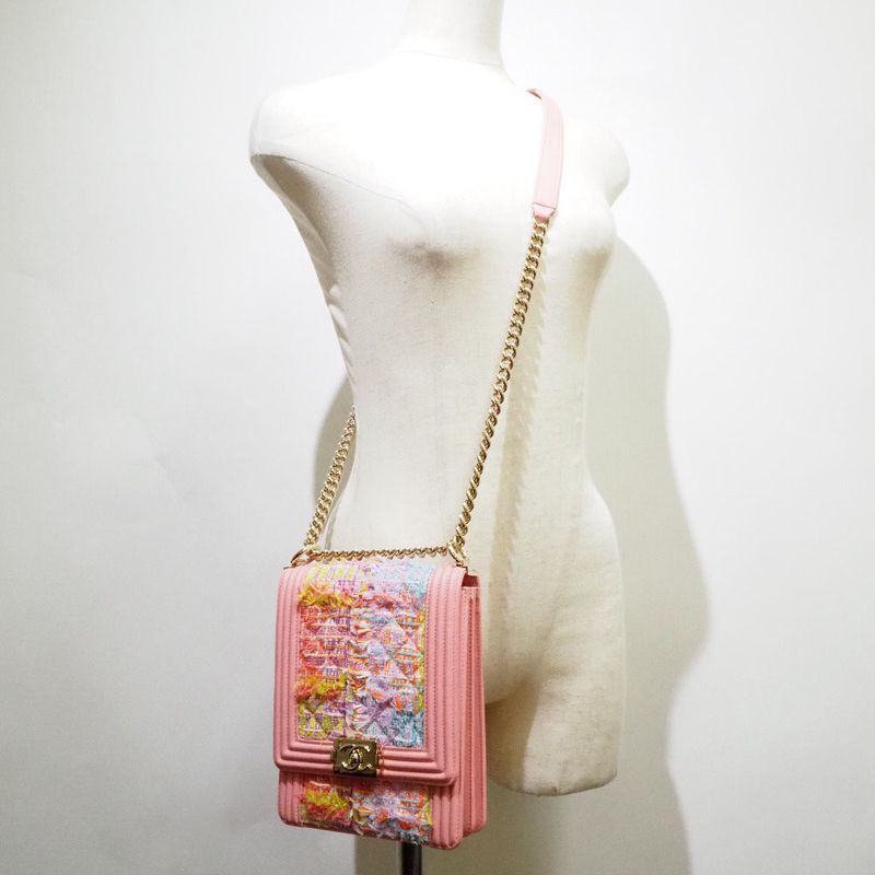 Chanel Chain Shoulder Boy As0130 Tweed And Lambskin Pink — view 9