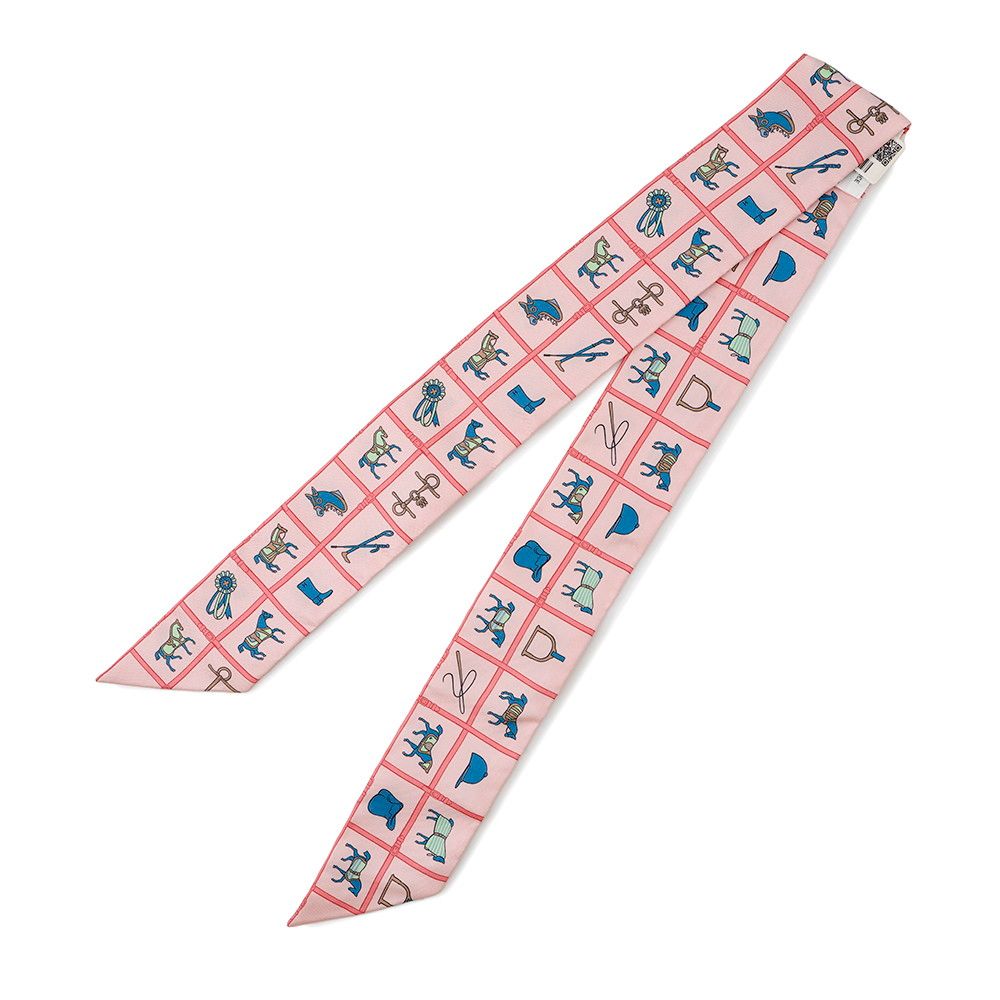 Hermes Scarf Twill Horsewear Couvertures Et Tenues de Jour Silk Rose Blue Veil — view 2