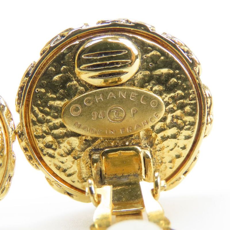 Chanel Earrings Coco Mark Metal Faux Pearl Gold Plated Accessories 94 P — view 5