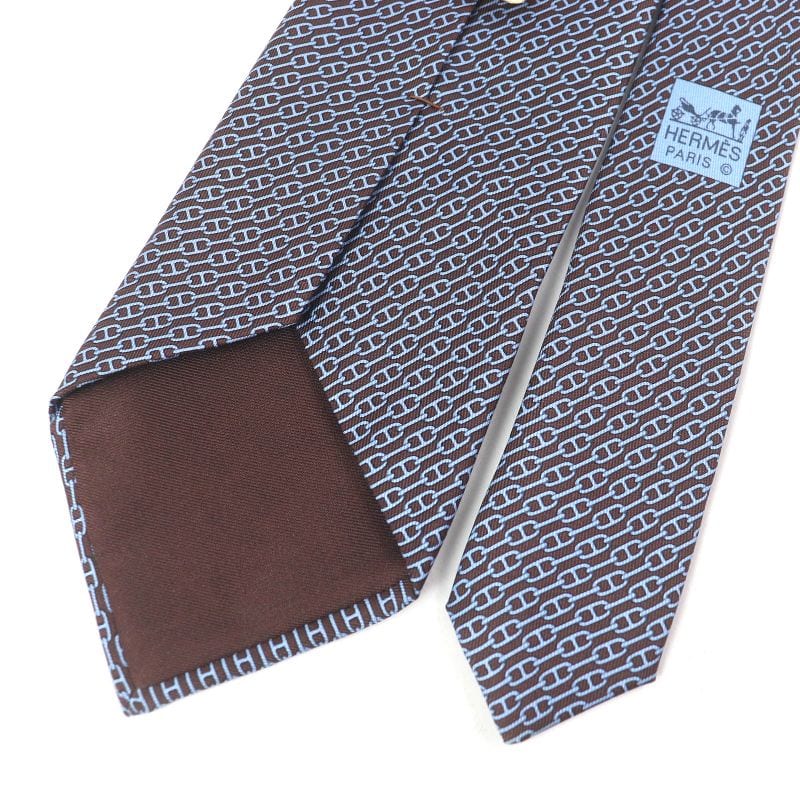 Hermes 5261 SA 100% Silk Chaine Chain All Over Pattern Cravat Wide Tie Brown Marron — view 5